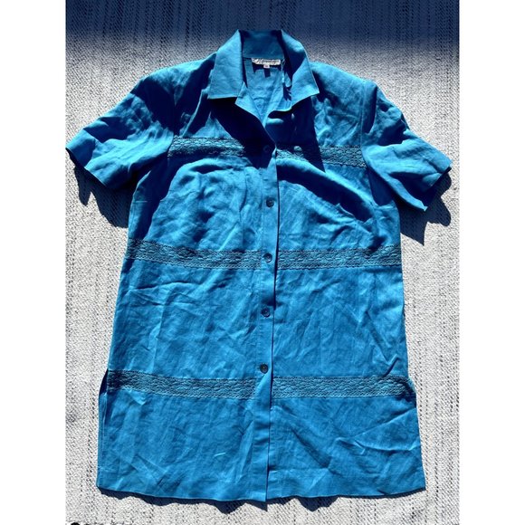 DressBarn Womens Blue 14W Dress Shirt Button Up Short Sleeve Padded Shoulder - Picture 5 of 16